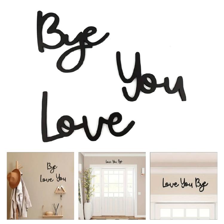 1 Set Love You Bye Wood Sign Black Wall Plaques Decors for Couples and Family Front Door Entryway Aesthetic Decoration