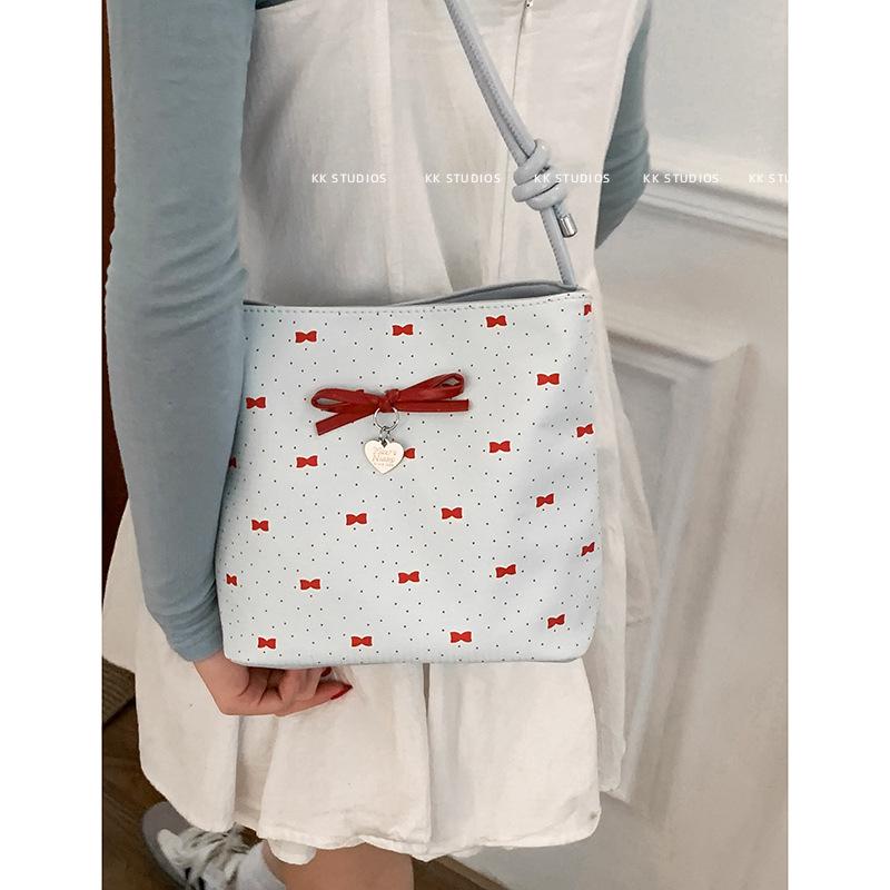 Korean Girl Bow Women's Small Bag 2025 New Fashion Bucket Bag Versatile Shoulder Messenger Bag