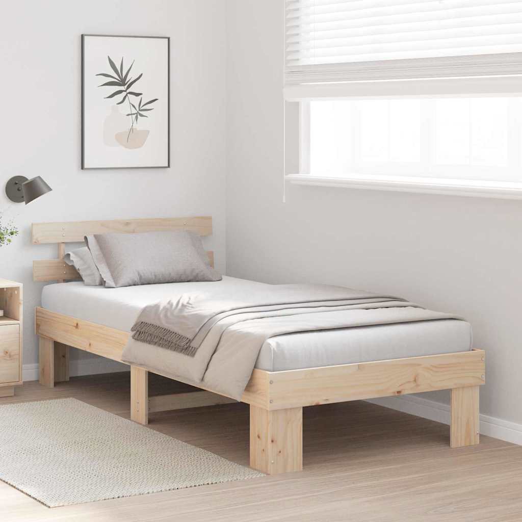 Natural Wooden Bed Frame with Headboard 75 x 190 cm Solid Pine Wood