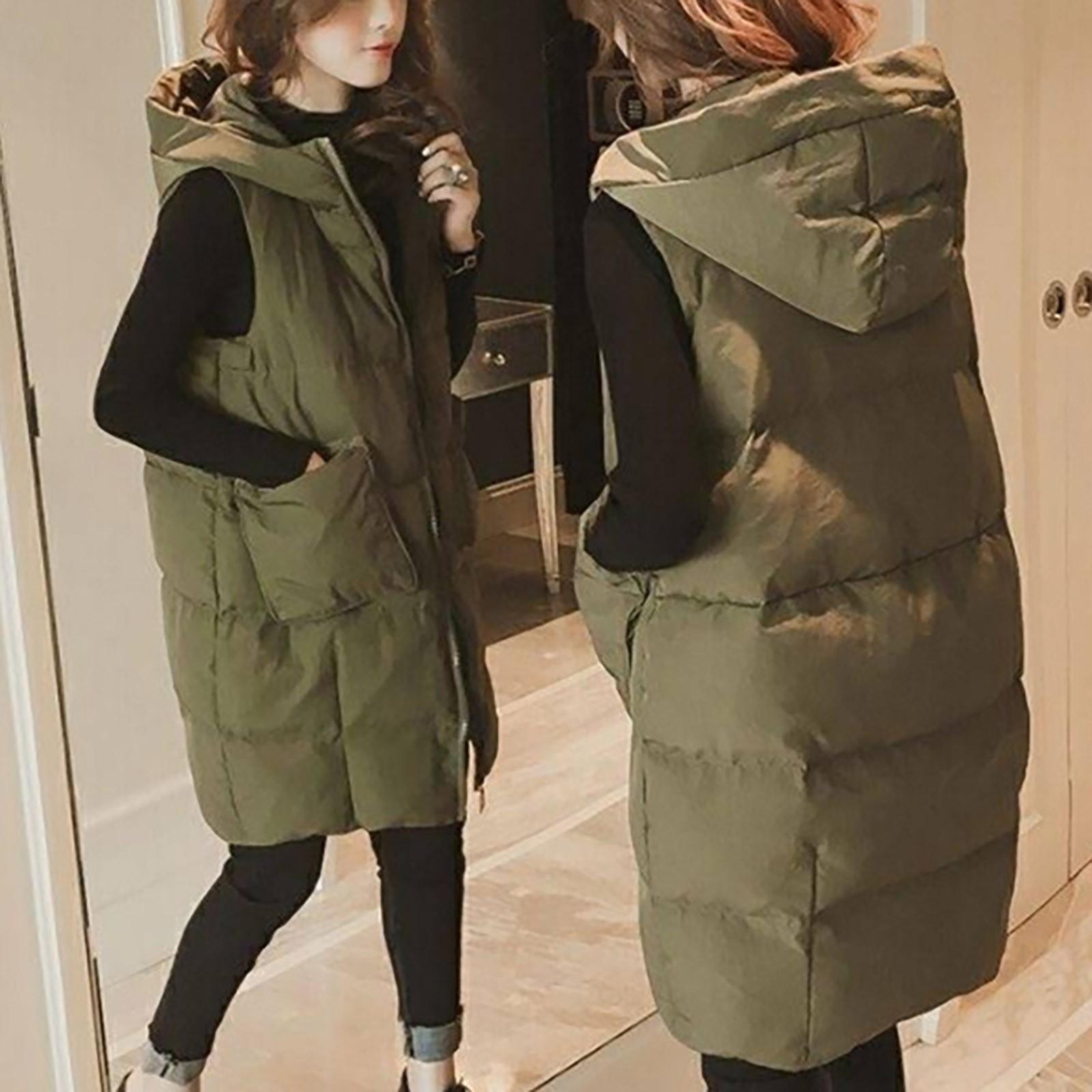 Sleeveless Hooded Puffer Vest Jacket with Front Zipper and Large Patch Pockets Lightweight Warm Outerwear for Layering M зелёный
