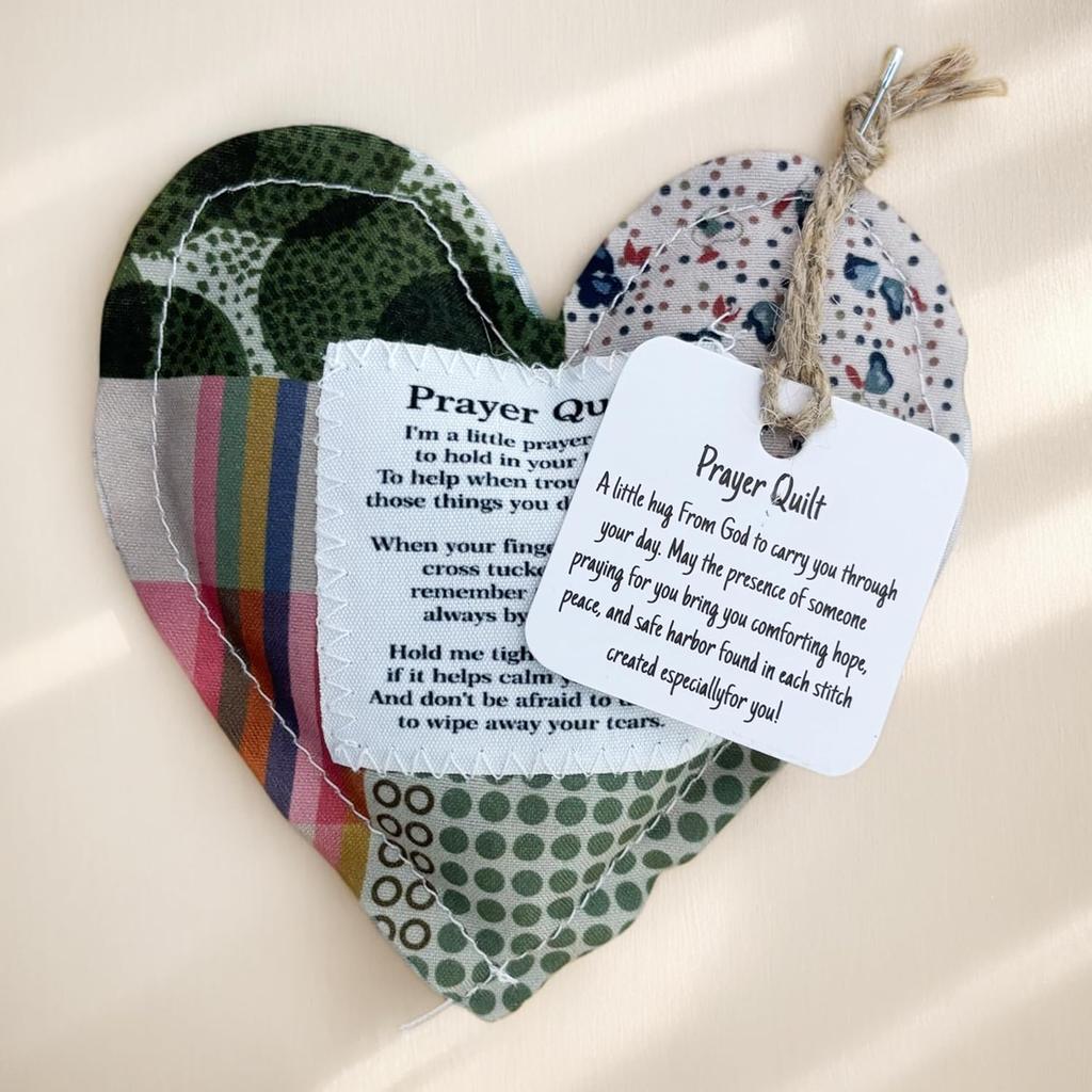 2-Pack Handmade Prayer Quilt with Cross ide, Pocket Size Comfort Quilts, Christian Sympathy Gift, 4 x 4 inches