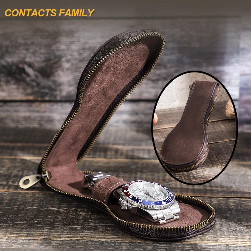 Vintage Crazy Horse Leather Watch Pouch – Dustproof Storage for Mechanical Watches