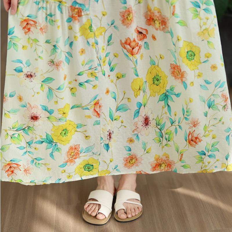 DIMANAF New 2026 Sundress Women Plus Size Summer Casual Print Floral Maxi Long Dress Cotton Loose Oversize Beach Holiday