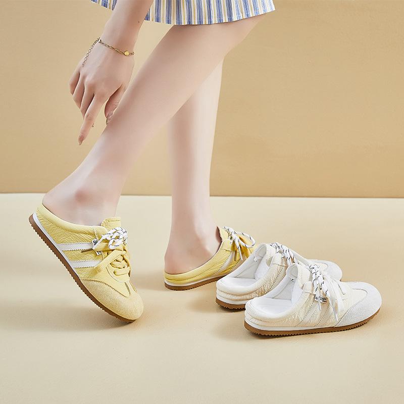 Retro yellow inner heightening bag head half slippers women's summer outer wear 2025 new non-slip soft bottom cool slippers