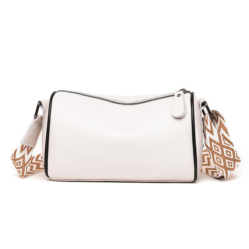 

Женские кожаные сумки, высококачественная сумка-подушка на плечо из коровьей кожи первого слоя, модная универсальная сумка-цилиндр, широкий плечевой ремень, сумка-мессенджер. покинуть белый