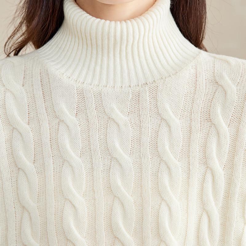 Srcr Women's 100% Wool Turtleneck Cable Knit Sweater
