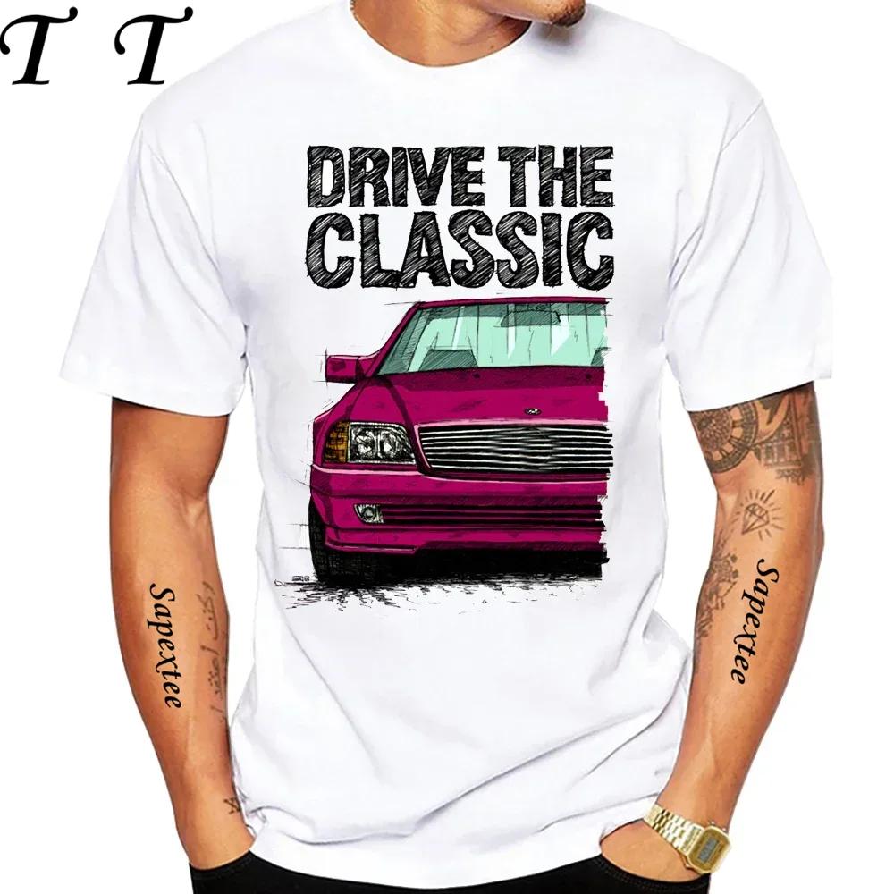 New Men Short Sleeve Drive The Classic Germany Old W123 W124 R129 T-Shirt Hip Hop Boy Casual White Tops 70's Vintage Car Tees