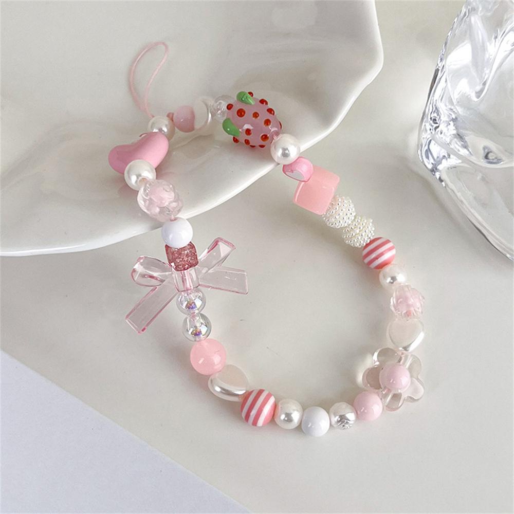 

Bow Beaded For iPhone Charm Strap Chain Lanyard Women Girl Jewelry Butterfly Bead Pendant Decoration Anti-Lost Lanyard