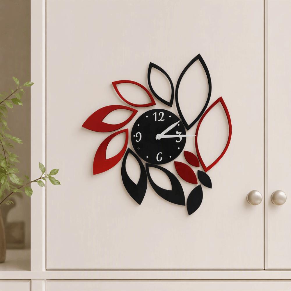 Hollow Floral Design Mirror Wall Clock Leaf Shape Silver DIY Wall Clock Sticker Clock Movement Included Removable Sticker