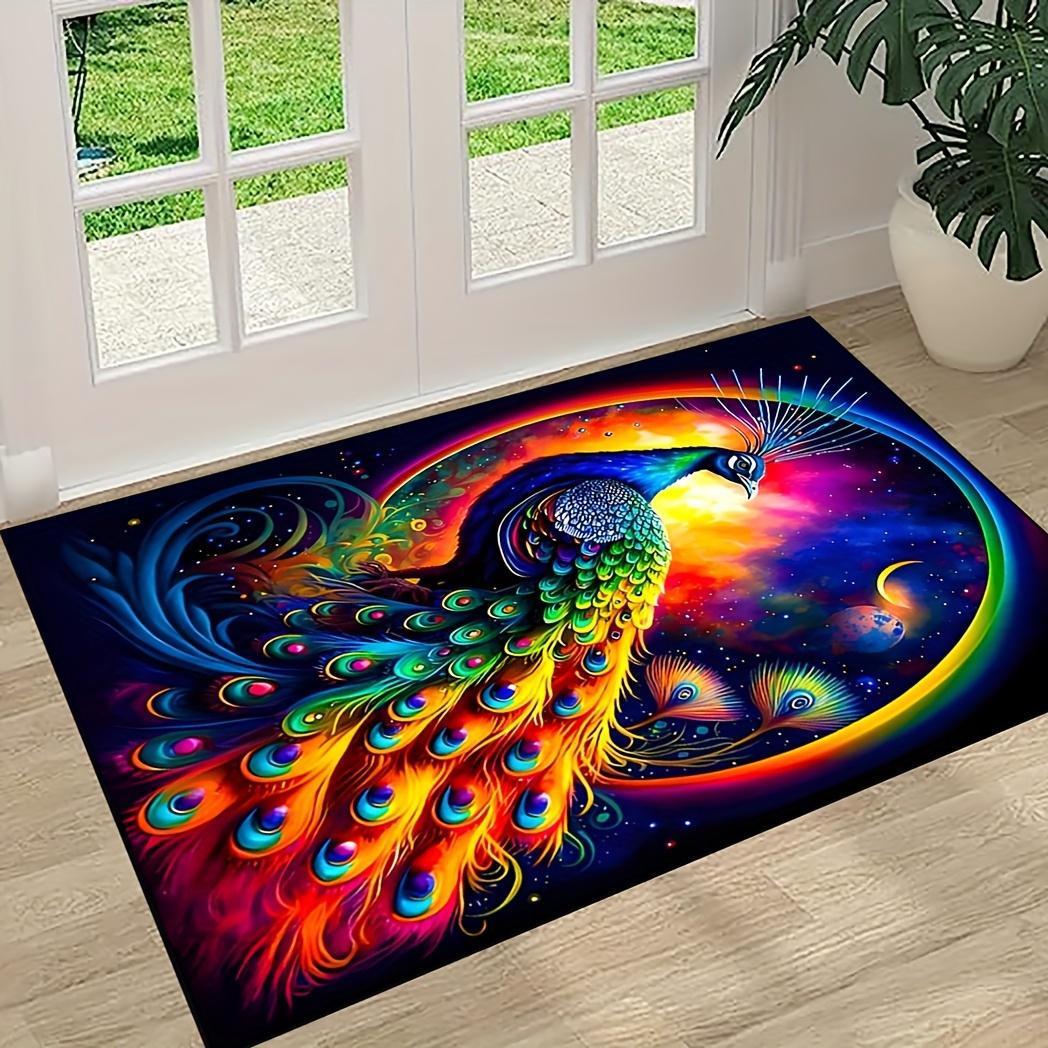 

3D Colorful Peacock Area Rug Soft Non-Slip Absorbent Polyester Carpet for Living Room Bedroom Bathroom Home Decor 40x60cm