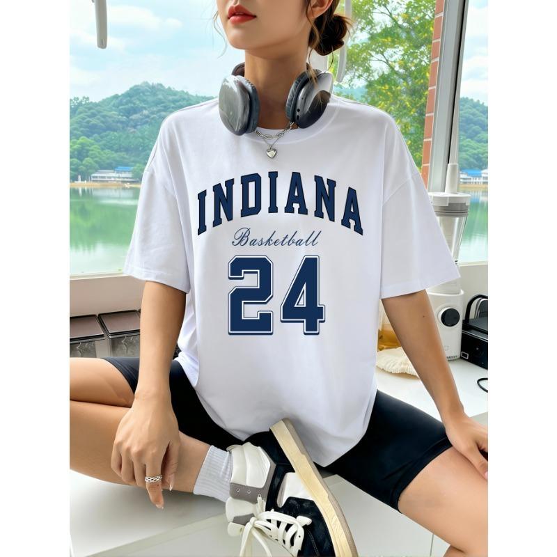 Women Streetwear Number 24 Print Round-Neck Fashion Short Sleeve T-Shirt Summer Baseball