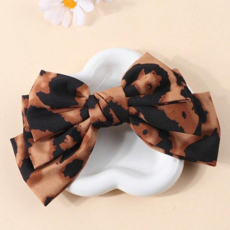 4PCS Elegant Leopard Print Bow Spring Clip Headband Cross-border  Ponytail Clip Fashionable Hair Accessory