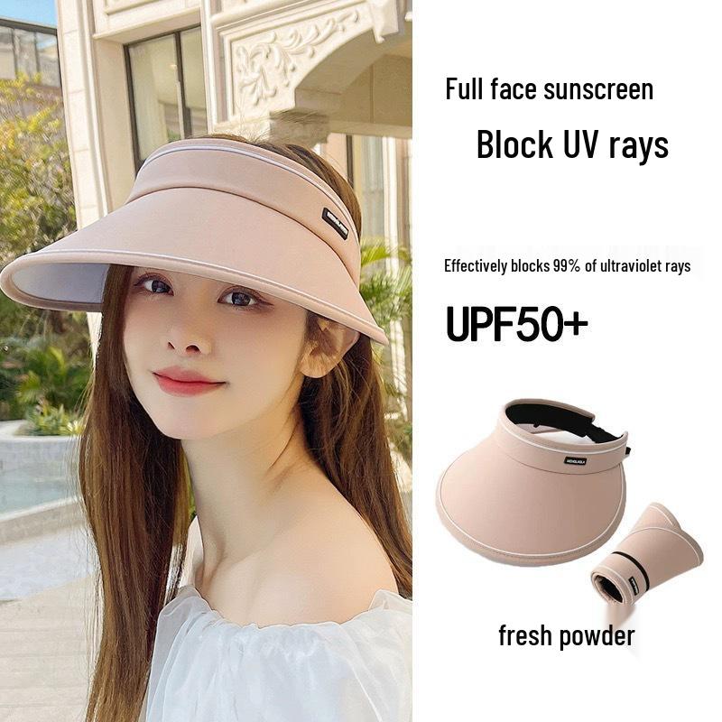 Women's UV Protection Summer Sun Hat, Open-Top with Large Brim, Foldable and Sunshade Design with Face Shield
