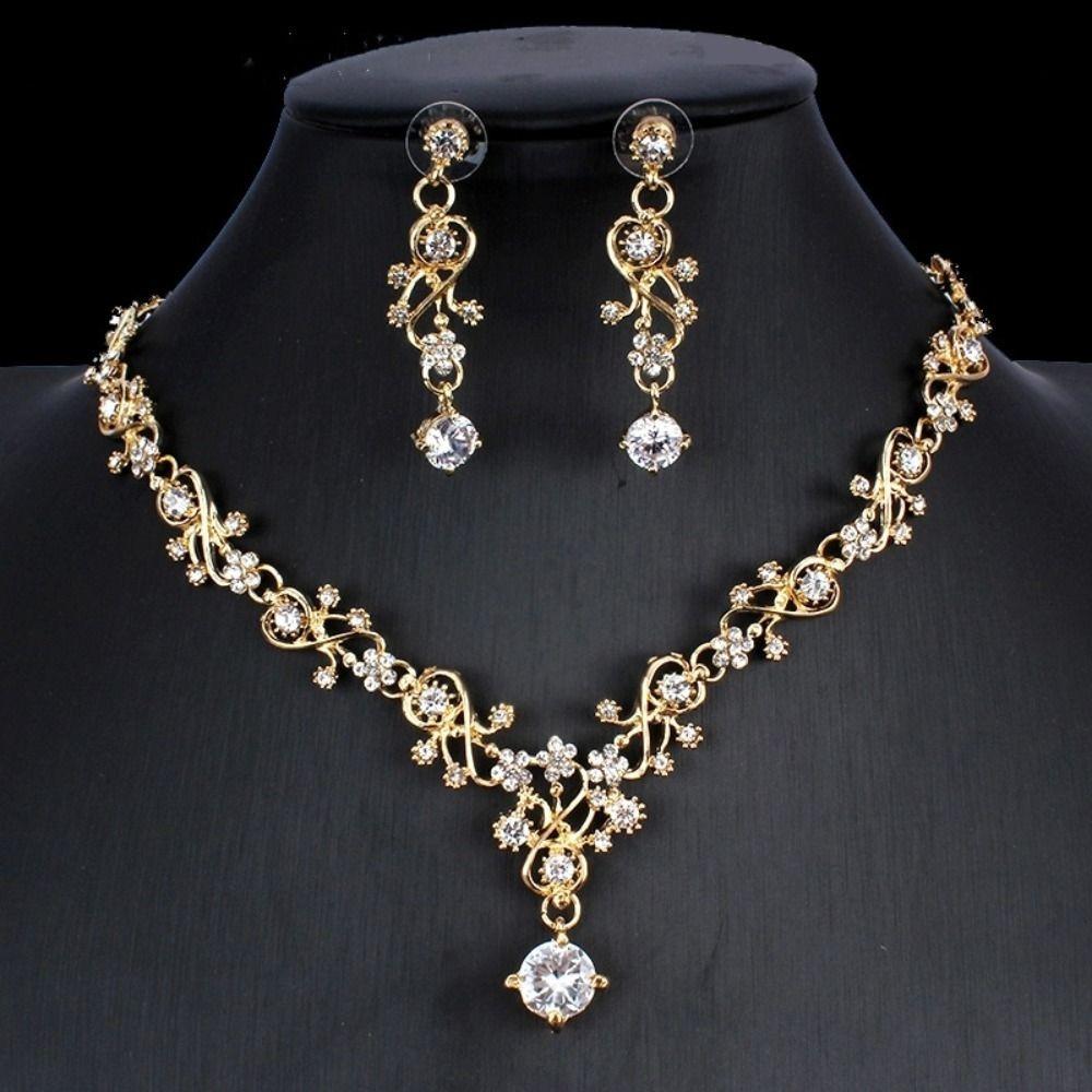 Rhinestone Exquisite Jewelry Sets Shiny Necklace Earring Set  Wedding Engagement