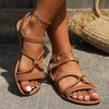 Women's Shoes Summer New Crossover Strap Women's Shoes Casual Solid Flat Roman Sandals with Straight Buckles
