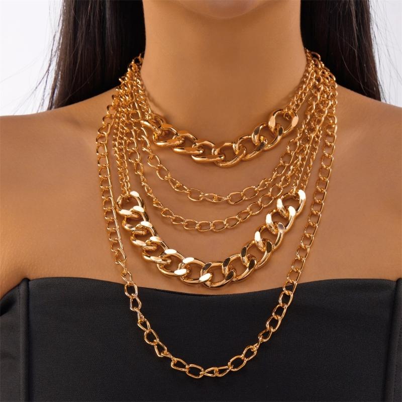 Exaggerated Thick Alloy Chain Necklace Modern Punk Style Layering Jewelry For Women Party Wear Comfortable