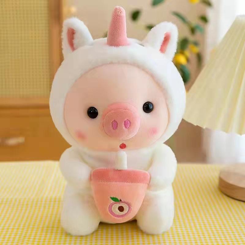 Cute transformation milk tea pig plush toy piglet doll children's holiday gift grab machine doll