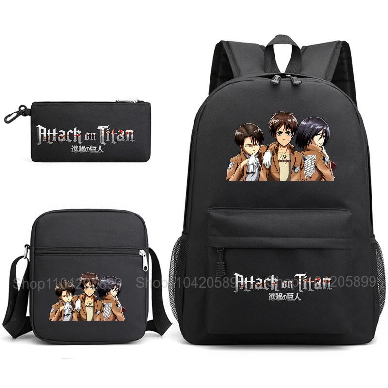 Attack on Titan Backpack, 3pcs Anime Student SchoolBag Shoulder Bag Pencil Case Boys Girls Mochilas Daily Rucksack Holiday Gift