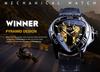 Winner Fashion Mechanical Watch with Triangle Racing Dial, Waterproof Golden Skeleton Dial, Automatic Movement, Leather Design, Men's, Black_1.