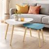 Nesting Coffee Tables, Set of 2, Wooden Legs, Wooden Tops, White and Blue