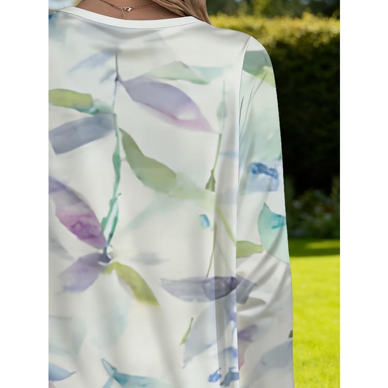 Large Size Women's Spring and Summer New Printed Loose Long-sleeved Tops with Pockets