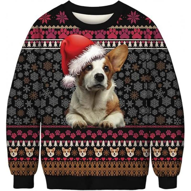 New Green Hair Monster Santa Claus 3D Digital Print Christmas Peripheral Round Neck Long Sleeved Women's Pullovers