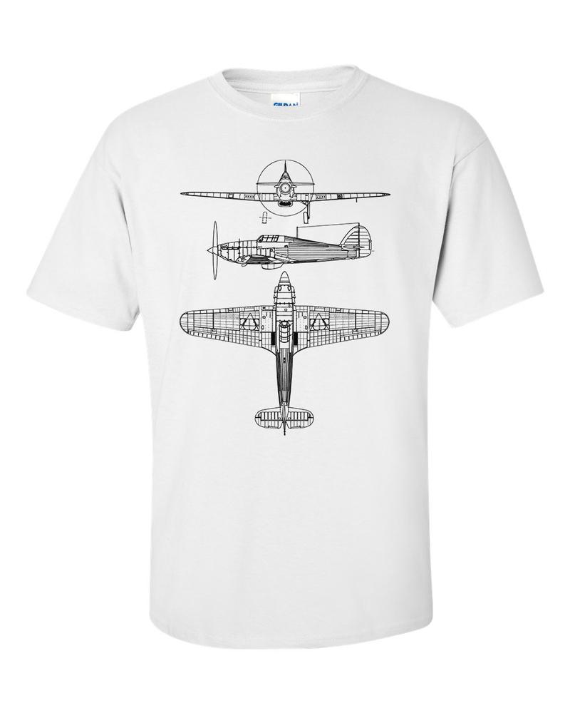 Hawker Hurricane Fighter Aircraft Technical Drawing Blueprint RAF WW2 TShirt 2XL