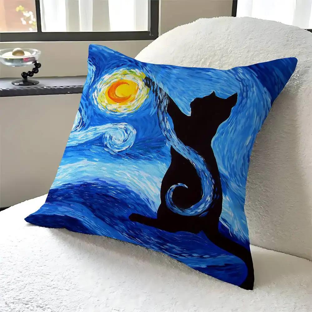 Cat And Vincent Van Gogh Pillow Anime Pillow Sofa Bed Head Pillow Cover Cushion Cover
