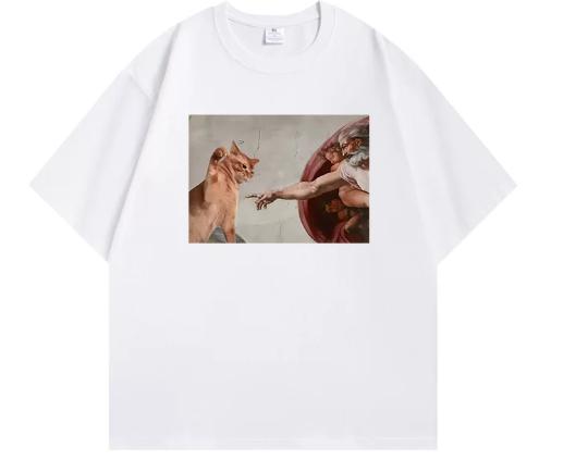Don't Touch My unisex T-Shirt. God Reaches Out To Pet the Cat In This Funny Short-sleeved Summer Cotton Loose-fitting Cat-themed Shirt.