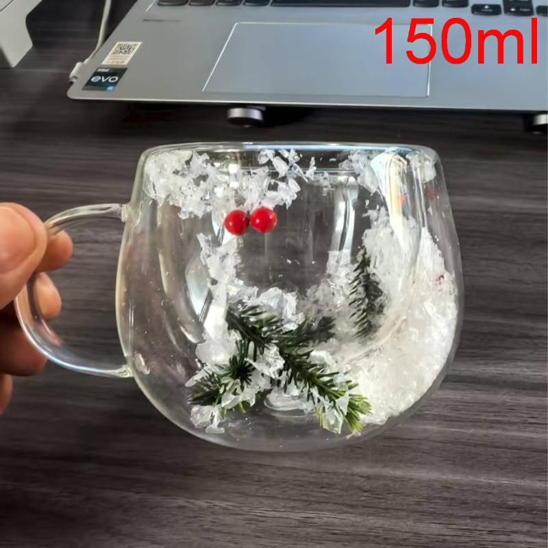 1Pcs Dried Flower Decorative Milk Tea Cup 150/300Ml Double-Layer Dried Flower Glass Cup High Temperature Resistant Coffee Cup A33