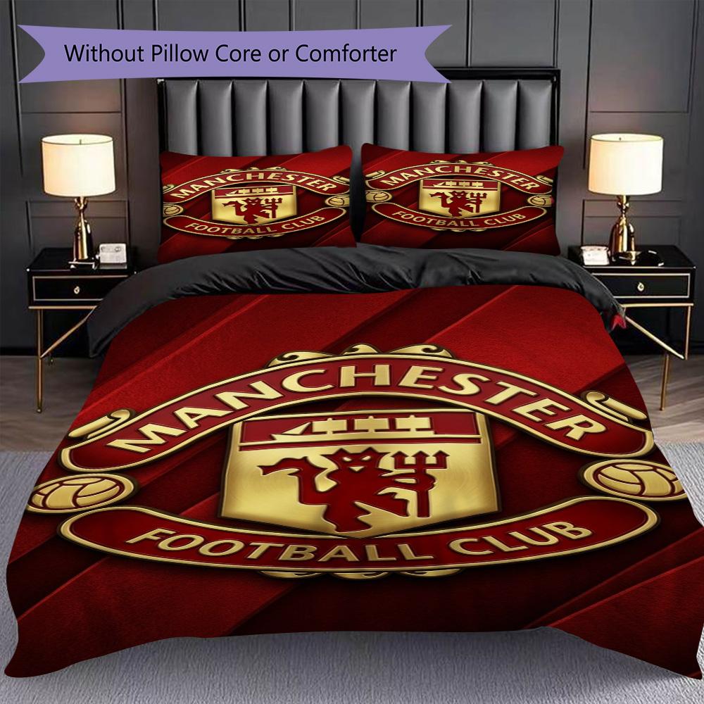 Manchester Emblem Display Bedding (1 * duvet cover + 2 * pillowcase, without core) 2D Flat Bedding set Christmas birthday gift