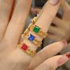 18K Gold European Retro Princess Style Gentle Lace Pigeon Blood Red Corundum Ring Blue Spinel Emerald Women'S Ring