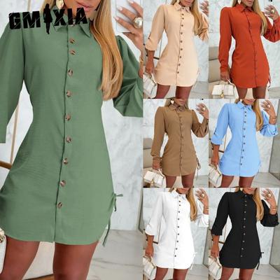 Damenmode Herbst Winter Einfarbiger Druck Langarm POLO-Ausschnitt Freizeitkleider