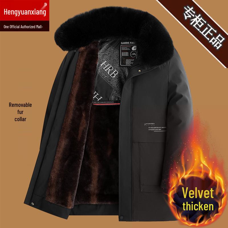 

Чоловіча зимова куртка середньої довжини на флісовій підкладці з хутряним коміром - Потовщена бавовняна куртка для чоловіків середнього та похилого віку. XL for 100-115 kg