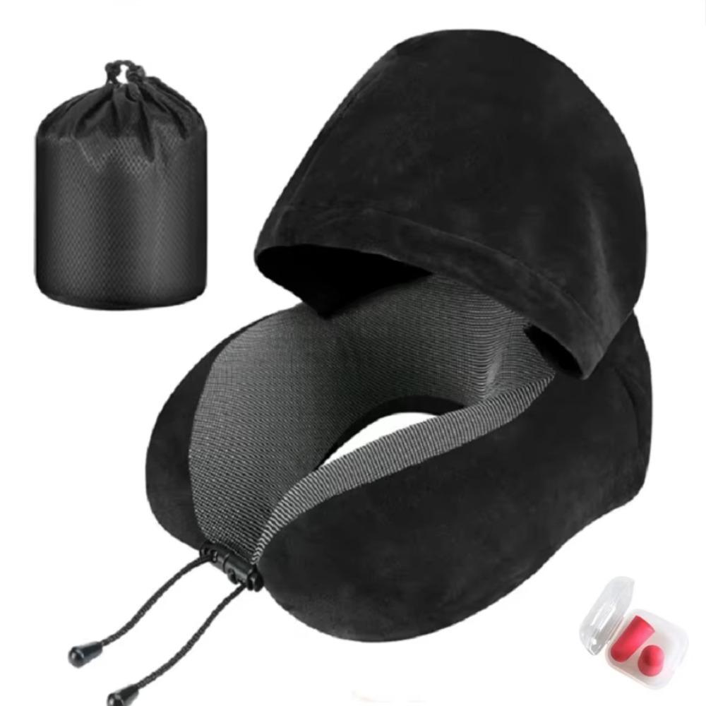 Lightweight Hooded Travel Pillow U-shaped Neck Support Pillow  Long Airplane Travel