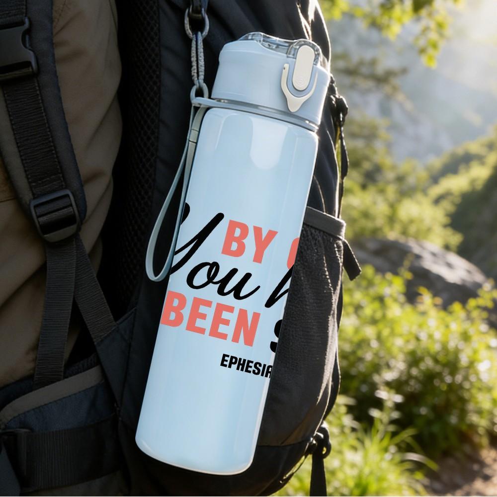1PC By Grace You Have Been Saved Text 750ml Color Plastic Sports Water Bottle Leakproof Flip Straw Lid Suitable for Sports Office Home Use