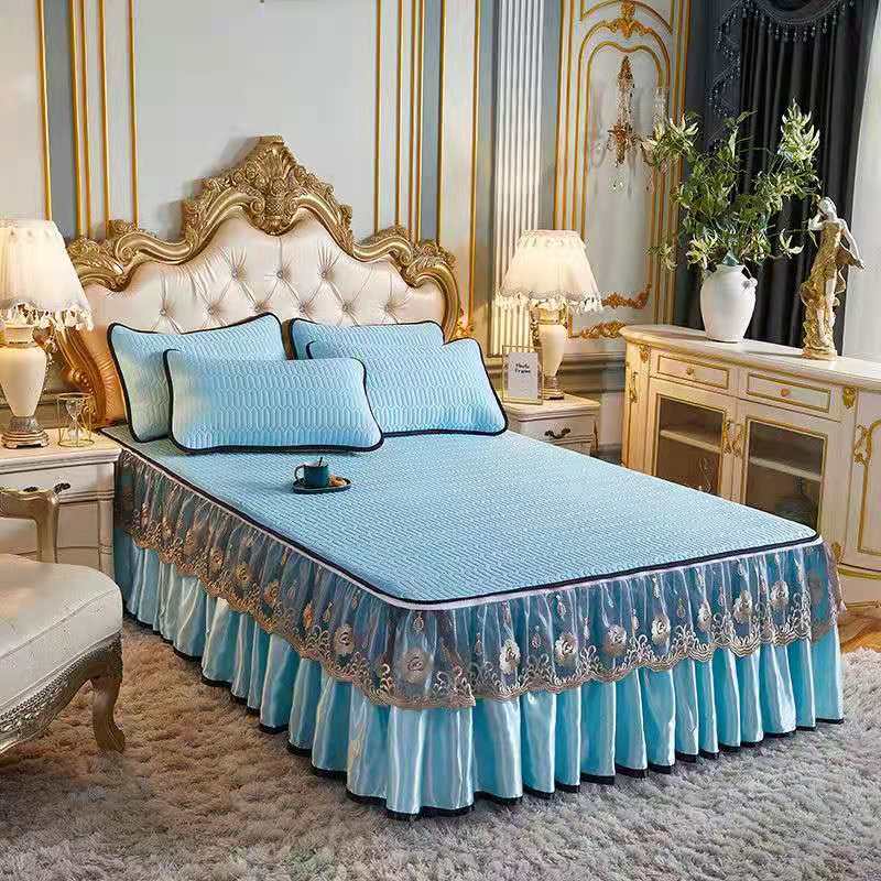 3pcs Bedding Set European Luxury Summer Cooling Bedspread Latex Ice Silk Elegant Bedcover Zipper Removable Quilted Bedspread