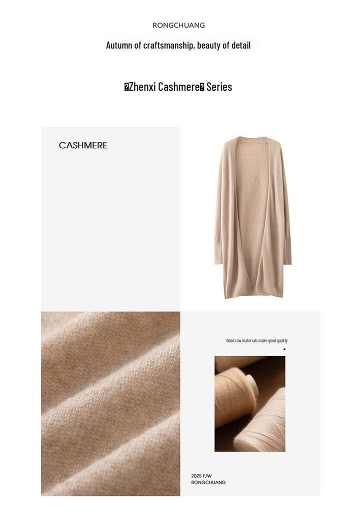 2025 Cashmere Rolled Edge Long Cardigan: Autumn/Winter Collarless Outerwear for Women - Comfy, Stylish & Perfect for Commuting