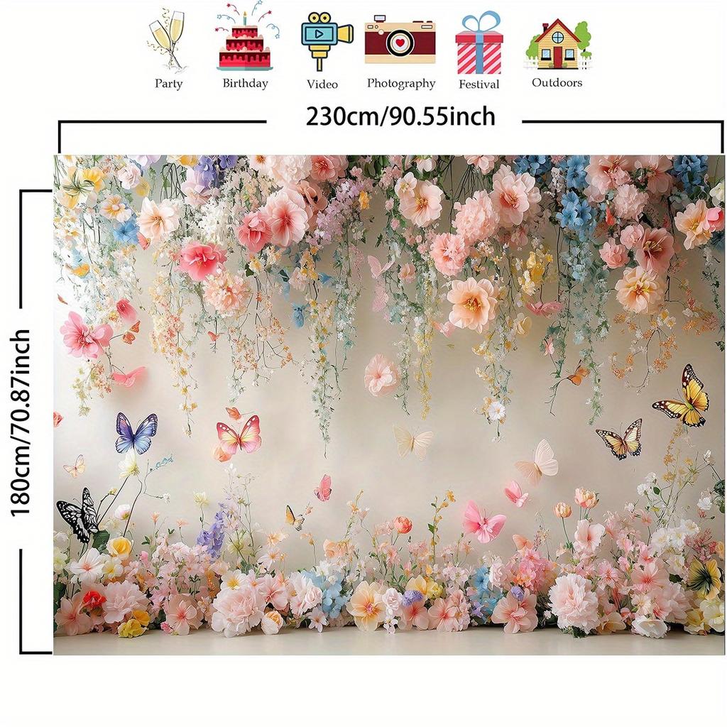 1 Polyester Photography Background with a Flower and Butterfly Garden Theme Durable Indoor/outdoor Festival Wall Decoration