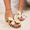 Fashion Brand Design Simulated Butterfly Decoration Sandals Women 2025 Summer Gold Cross Strap Low Heel Slippers Bohemia Dress Shoes
