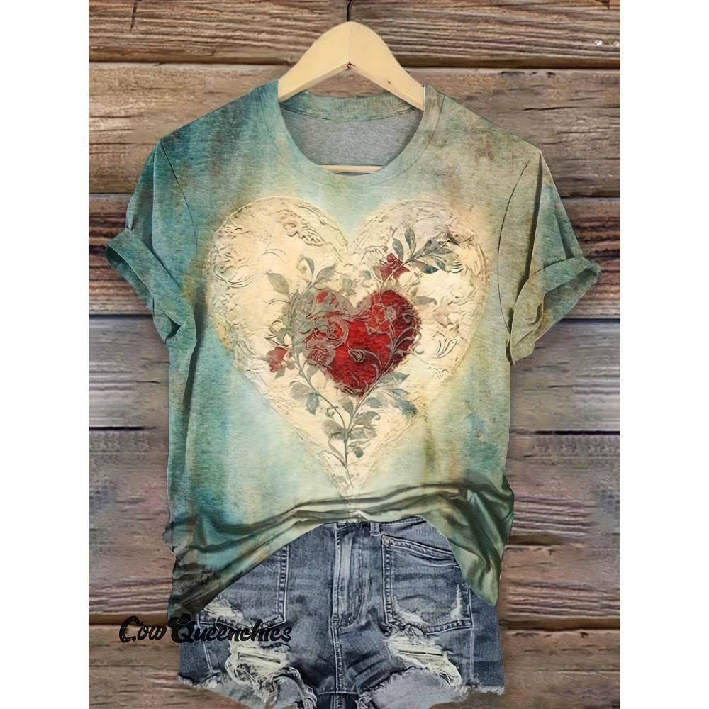 

Large Size Women S Digital Printed Short Sleeved T-shirt Crew Neck Slight Stretch Fabric, Regular Sleeve, All Seasons XL