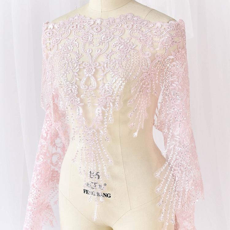 

Многоцветные пайетки, вышитые кружевные аксессуары, материал для ручной работы для свадебного платья, одежда, фата, ювелирные изделия, декоративное кружево pink + sequins, one size 91cm