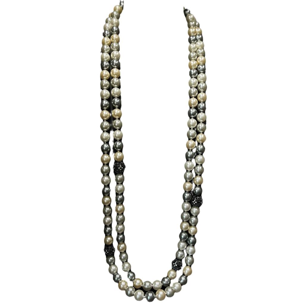Vintage Shi Family Style Fragrant Two Tone Mixed Color Pearl Necklace Light Luxury Sweater Chain