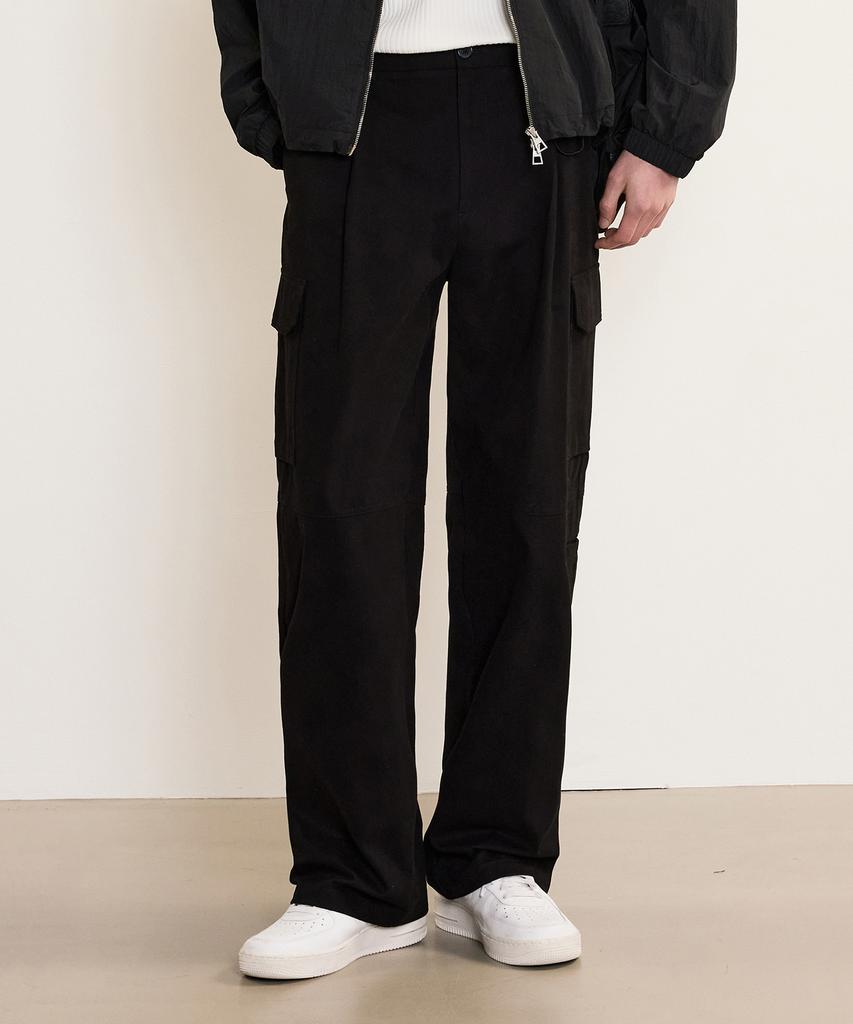 Tienjiti Cotton Wide Cargo Pants (Black) Tnpa5E105Bk