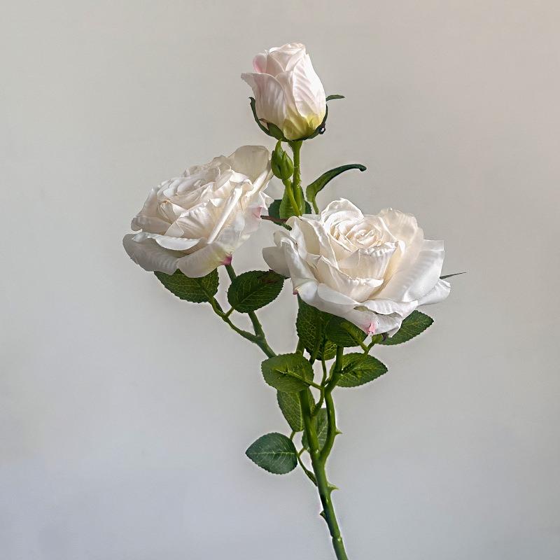 Three Artificial Flowers with Dried Rose Edges, A Retro Autumn Color Artificial Flower Decoration Soft Furnishing