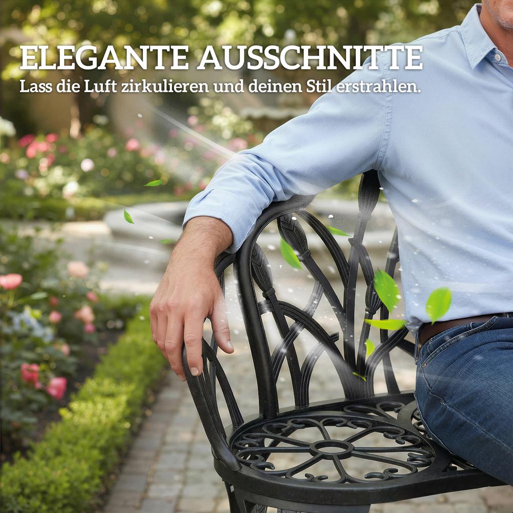 Panca da Giardino a 2 Posti in Ghisa di Alluminio Resistente alle Intemperie con Schienale a Tulipano Motivo Floreale 99 x 57 x 78 cm