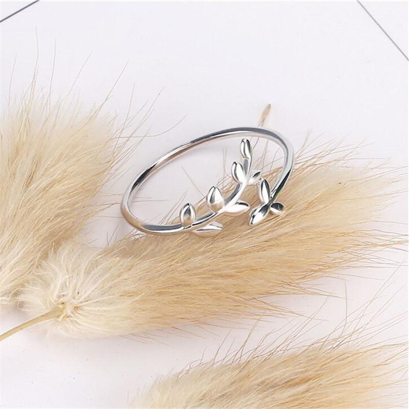 New Simple Literature Art Olive Leaf 925 Silver Jewelry Fashion Branch Personality Opening Rings R217