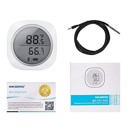 Inkbird Bluetooth Thermometer/Hygrometer mit Smart Sensor, Großem LCD-Bildschirm, Datenlogger, Wasserdichter externer Fühler, Alarmfunktion, Magnet, Graph Re