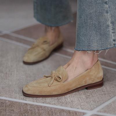 Mocassini in Camoscio Donna Slip-On Nodo a Farfalla Scarpe Piatte Scarpe Piatte in Vera Pelle Ballerine Donna Mocassini Scarpe in Pelle