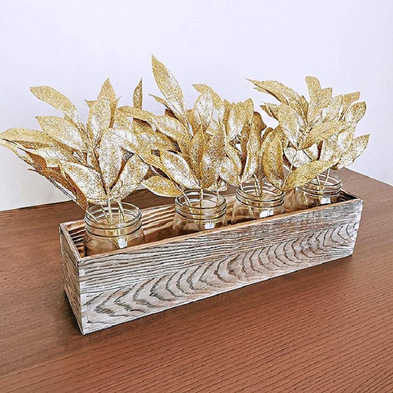 1pcs Glitter Bay Leaf Stems Artificial Christmas Spray Picks  Fake Floral Leaf Branches Wired Stem Decor For Christmas Tree